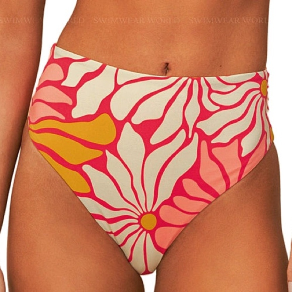 Maaji pink bright floral high cut high rise bikinis bottoms